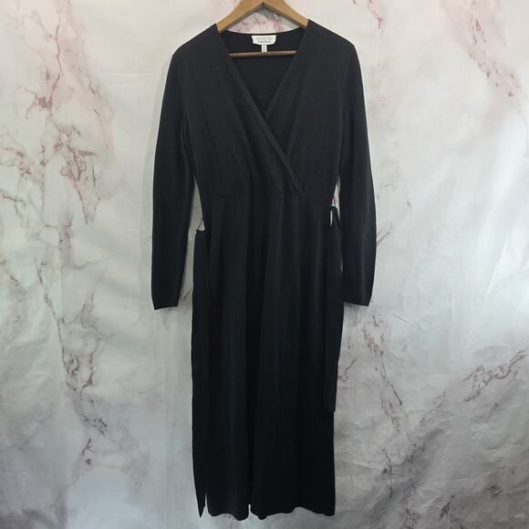 & Other Stories Dress Womens Small 4 6 Black Midi Maxi Long Sweater V Bow Wool - Picture 1 of 16